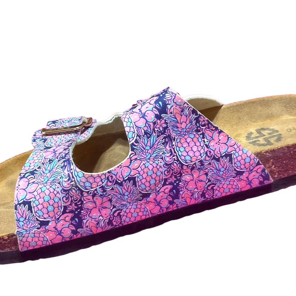 Simply Southern Floral Buckle Slip on Flip Flop Sandals Size 9 Pink/Blue - Picture 12 of 14